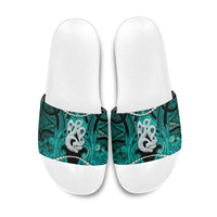 Maori Matariki Manaia Turquoise Slide Sandals Maori Kowhaiwhai Pattern Galaxy