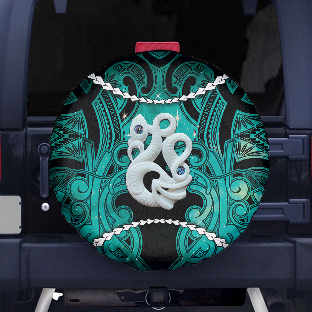 Maori Matariki Manaia Turquoise Spare Tire Cover Maori Kowhaiwhai Pattern Galaxy LT01 No hole Turquoise - Polynesian Pride