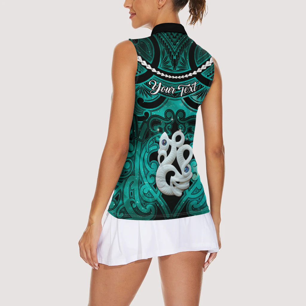 Personalised Maori Matariki Manaia Turquoise Women Sleeveless Polo Shirt Maori Kowhaiwhai Pattern Galaxy LT01 - Polynesian Pride