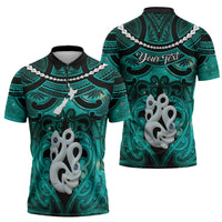 Personalised Maori Matariki Manaia Turquoise Zipper Polo Shirt Maori Kowhaiwhai Pattern Galaxy