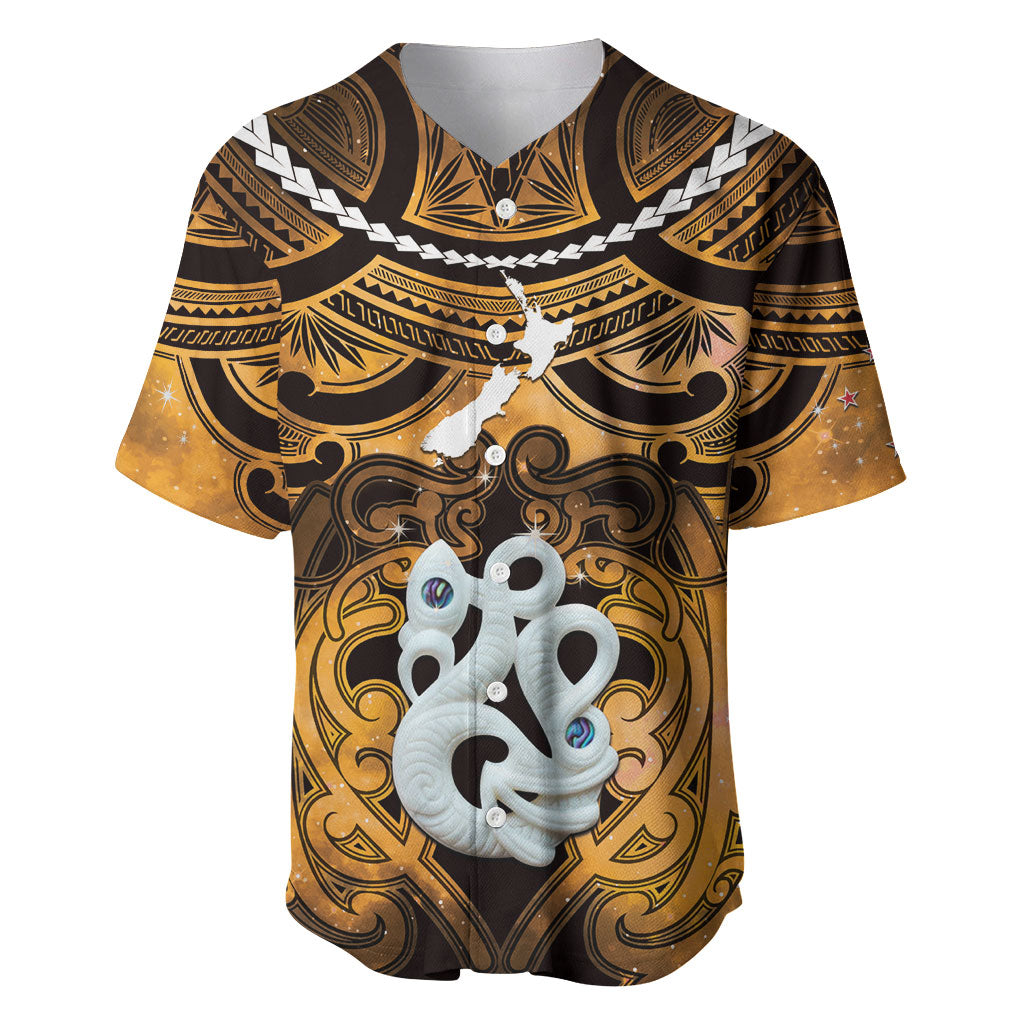 Personalised Maori Matariki Manaia Kowhai Baseball Jersey Maori Kowhaiwhai Pattern Galaxy