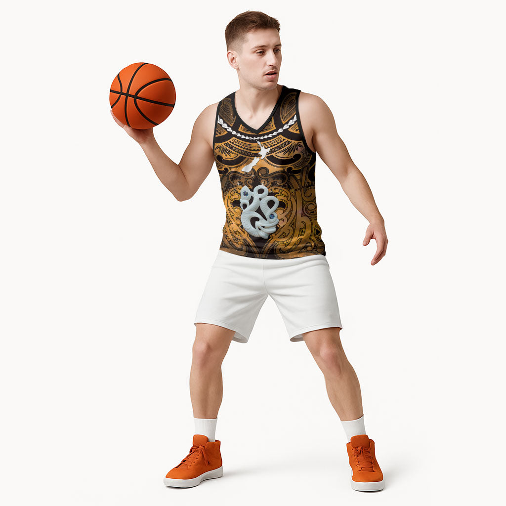 Personalised Maori Matariki Manaia Kowhai Basketball Jersey Maori Kowhaiwhai Pattern Galaxy