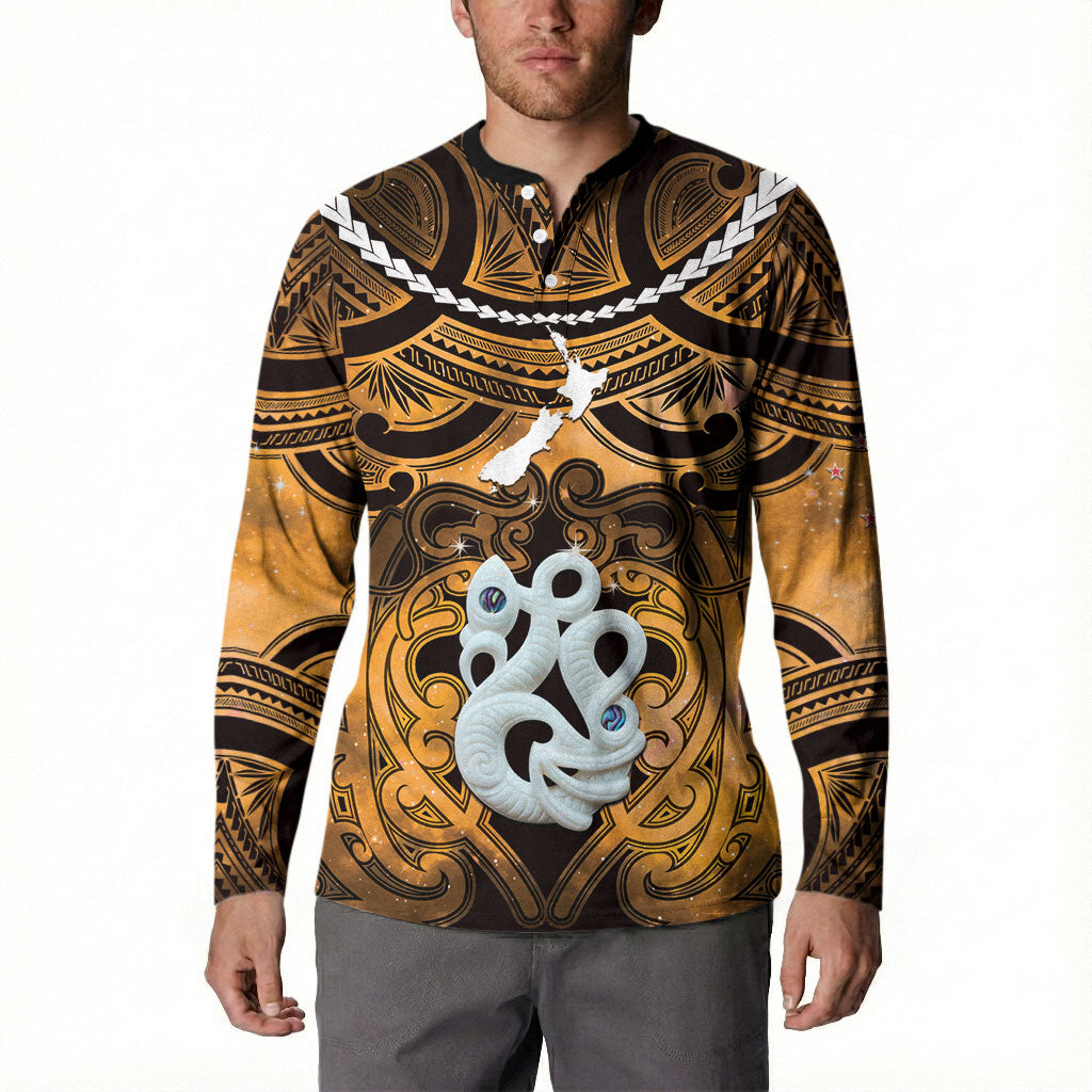 Personalised Maori Matariki Manaia Kowhai Button Sweatshirt Maori Kowhaiwhai Pattern Galaxy