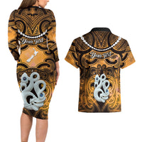 Personalised Maori Matariki Manaia Kowhai Couples Matching Long Sleeve Bodycon Dress and Hawaiian Shirt Maori Kowhaiwhai Pattern Galaxy