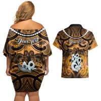 Personalised Maori Matariki Manaia Kowhai Couples Matching Off Shoulder Short Dress and Hawaiian Shirt Maori Kowhaiwhai Pattern Galaxy LT01 - Polynesian Pride