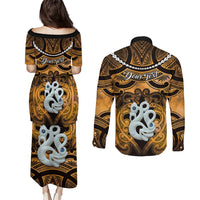 Personalised Maori Matariki Manaia Kowhai Couples Matching Puletasi and Long Sleeve Button Shirt Maori Kowhaiwhai Pattern Galaxy LT01 - Polynesian Pride