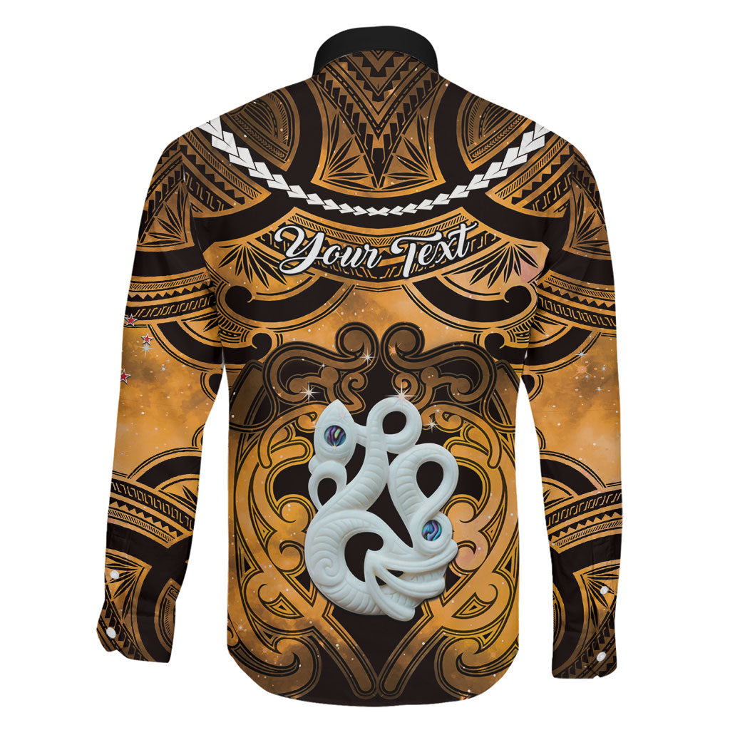Personalised Maori Matariki Manaia Kowhai Family Matching Off The Shoulder Long Sleeve Dress and Hawaiian Shirt Maori Kowhaiwhai Pattern Galaxy LT01 - Polynesian Pride