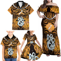 Personalised Maori Matariki Manaia Kowhai Family Matching Off Shoulder Maxi Dress and Hawaiian Shirt Maori Kowhaiwhai Pattern Galaxy