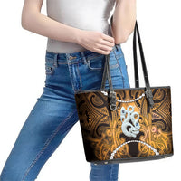 Maori Matariki Manaia Kowhai Leather Tote Bag Maori Kowhaiwhai Pattern Galaxy