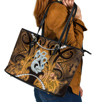 Maori Matariki Manaia Kowhai Leather Tote Bag Maori Kowhaiwhai Pattern Galaxy