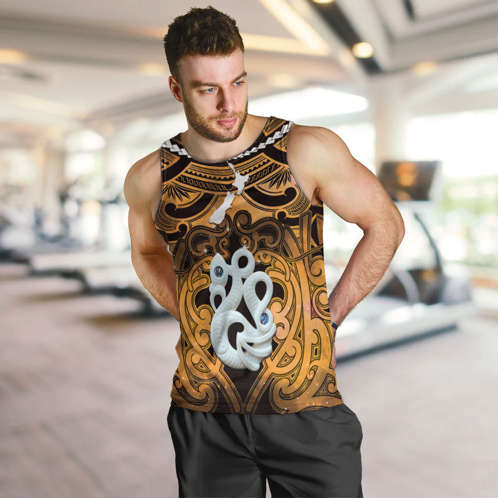 Personalised Maori Matariki Manaia Kowhai Men Tank Top Maori Kowhaiwhai Pattern Galaxy LT01 Yellow - Polynesian Pride