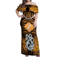 Personalised Maori Matariki Manaia Kowhai Off Shoulder Maxi Dress Maori Kowhaiwhai Pattern Galaxy