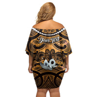 Personalised Maori Matariki Manaia Kowhai Off Shoulder Short Dress Maori Kowhaiwhai Pattern Galaxy