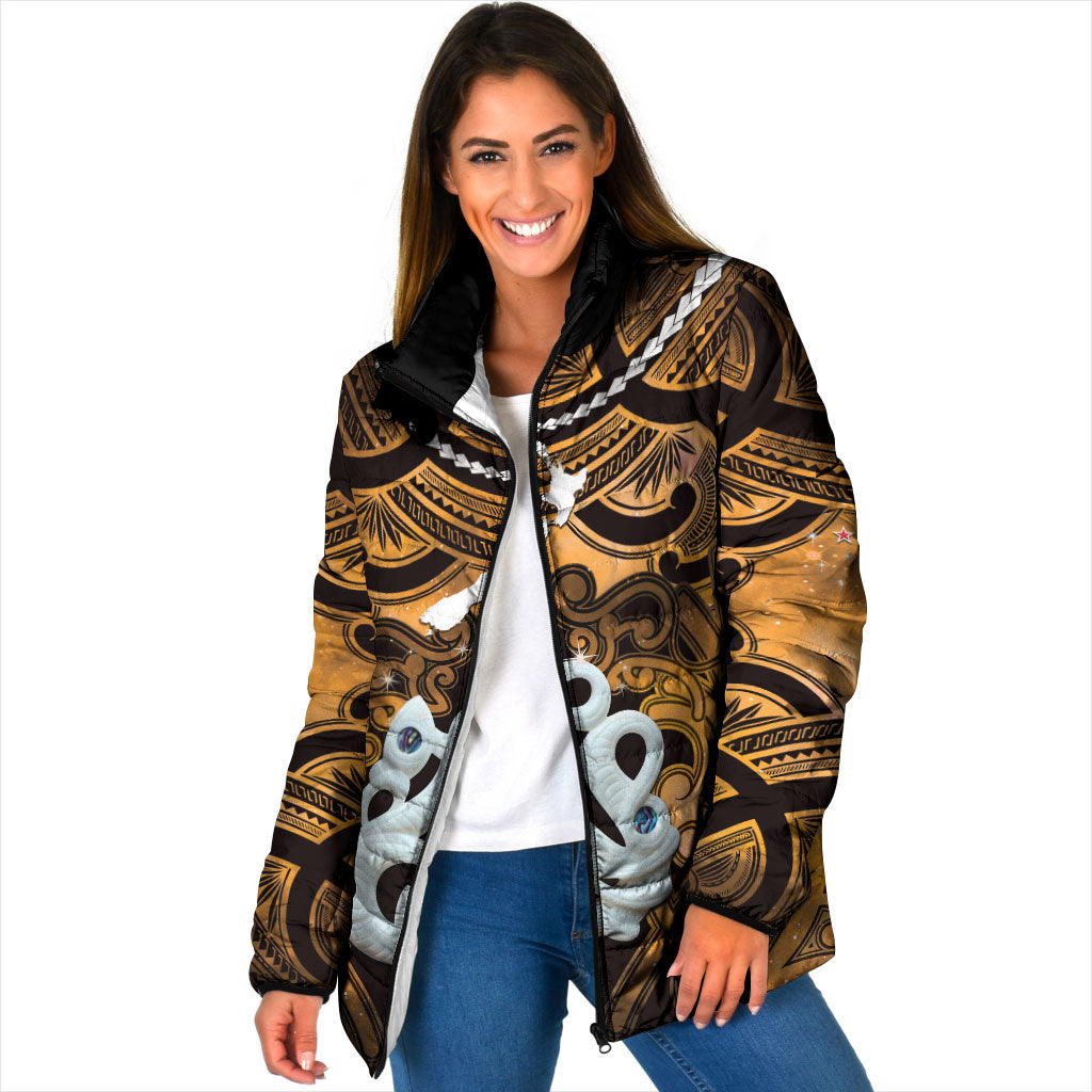 Personalised Maori Matariki Manaia Kowhai Padded Jacket Maori Kowhaiwhai Pattern Galaxy