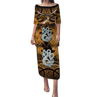 Personalised Maori Matariki Manaia Kowhai Puletasi Maori Kowhaiwhai Pattern Galaxy LT01 Long Dress Yellow - Polynesian Pride