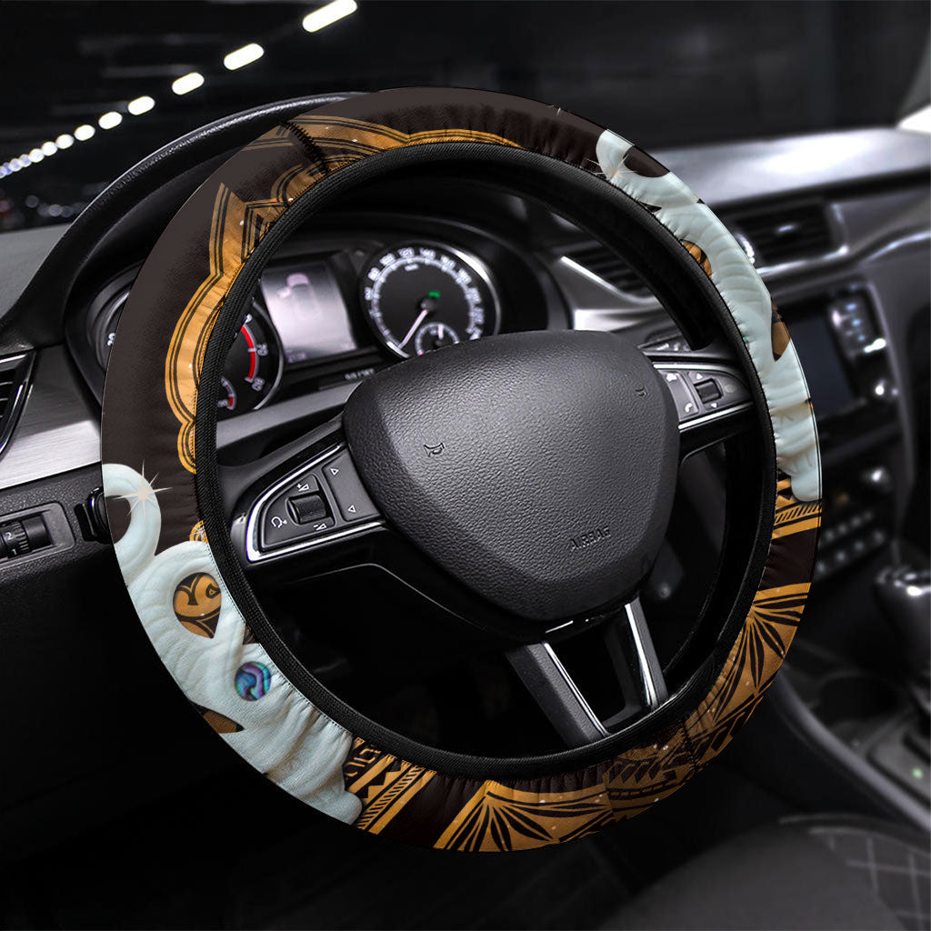 Maori Matariki Manaia Kowhai Steering Wheel Cover Maori Kowhaiwhai Pattern Galaxy LT01 Universal Fit Yellow - Polynesian Pride