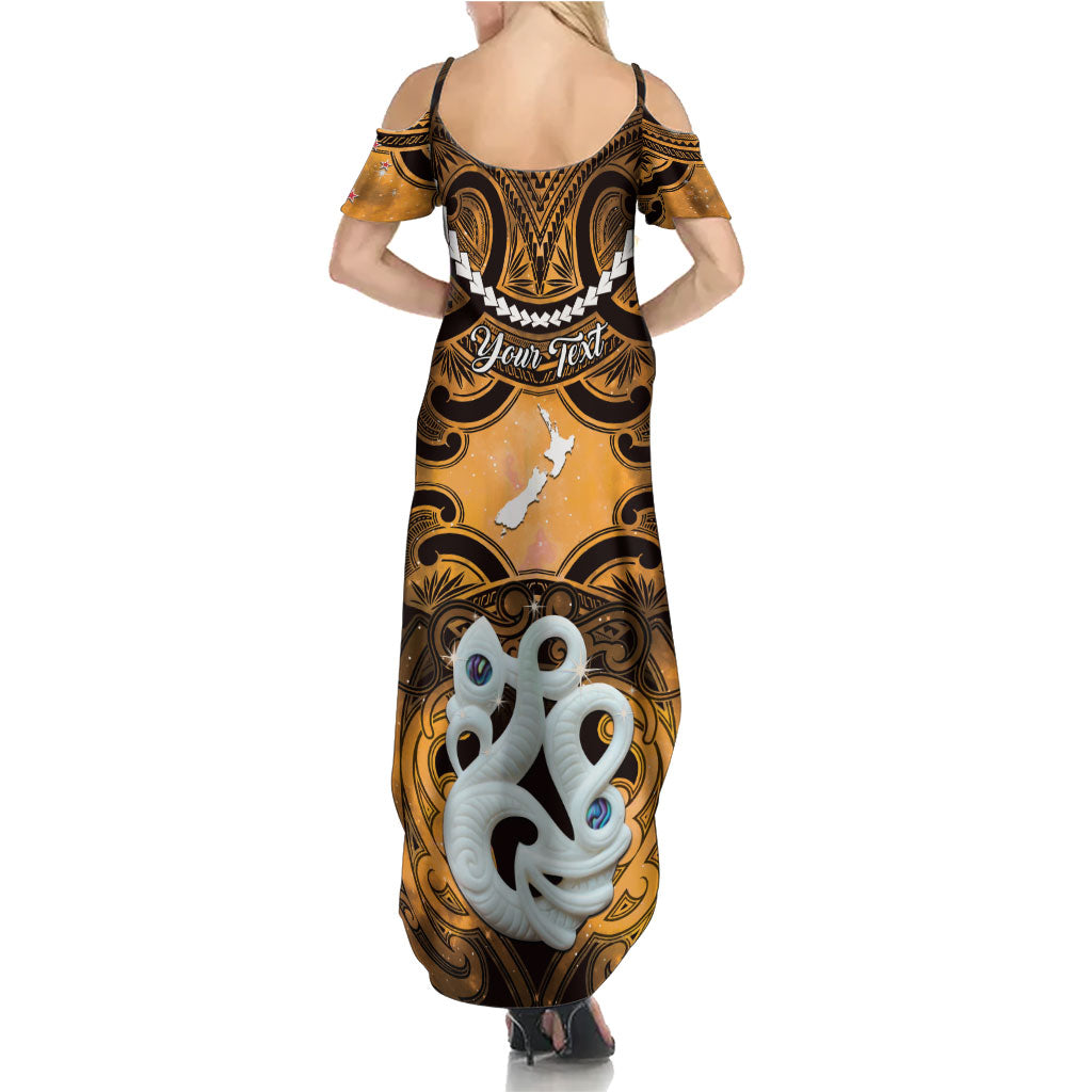 Personalised Maori Matariki Manaia Kowhai Summer Maxi Dress Maori Kowhaiwhai Pattern Galaxy