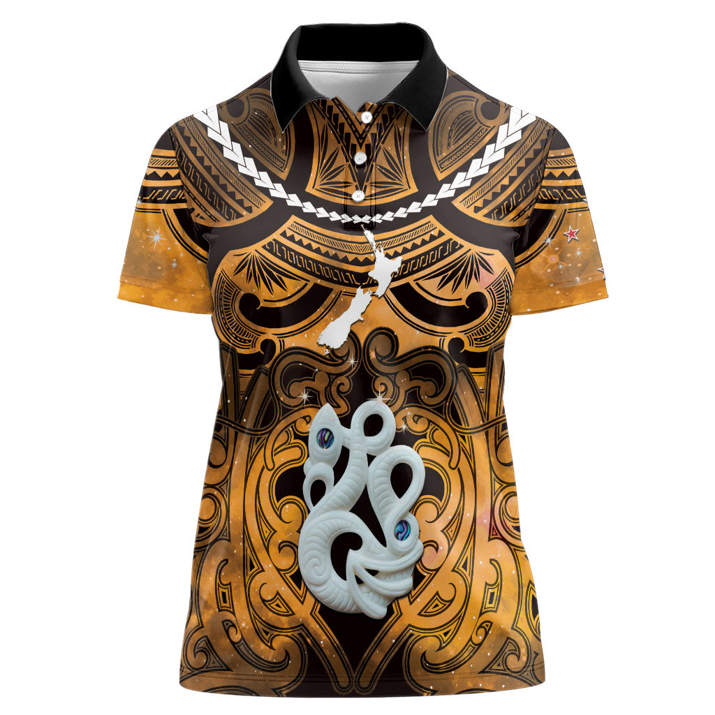 Personalised Maori Matariki Manaia Kowhai Women Polo Shirt Maori Kowhaiwhai Pattern Galaxy LT01 Female Yellow - Polynesian Pride
