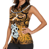 Personalised Maori Matariki Manaia Kowhai Women Sleeveless Polo Shirt Maori Kowhaiwhai Pattern Galaxy LT01 - Polynesian Pride
