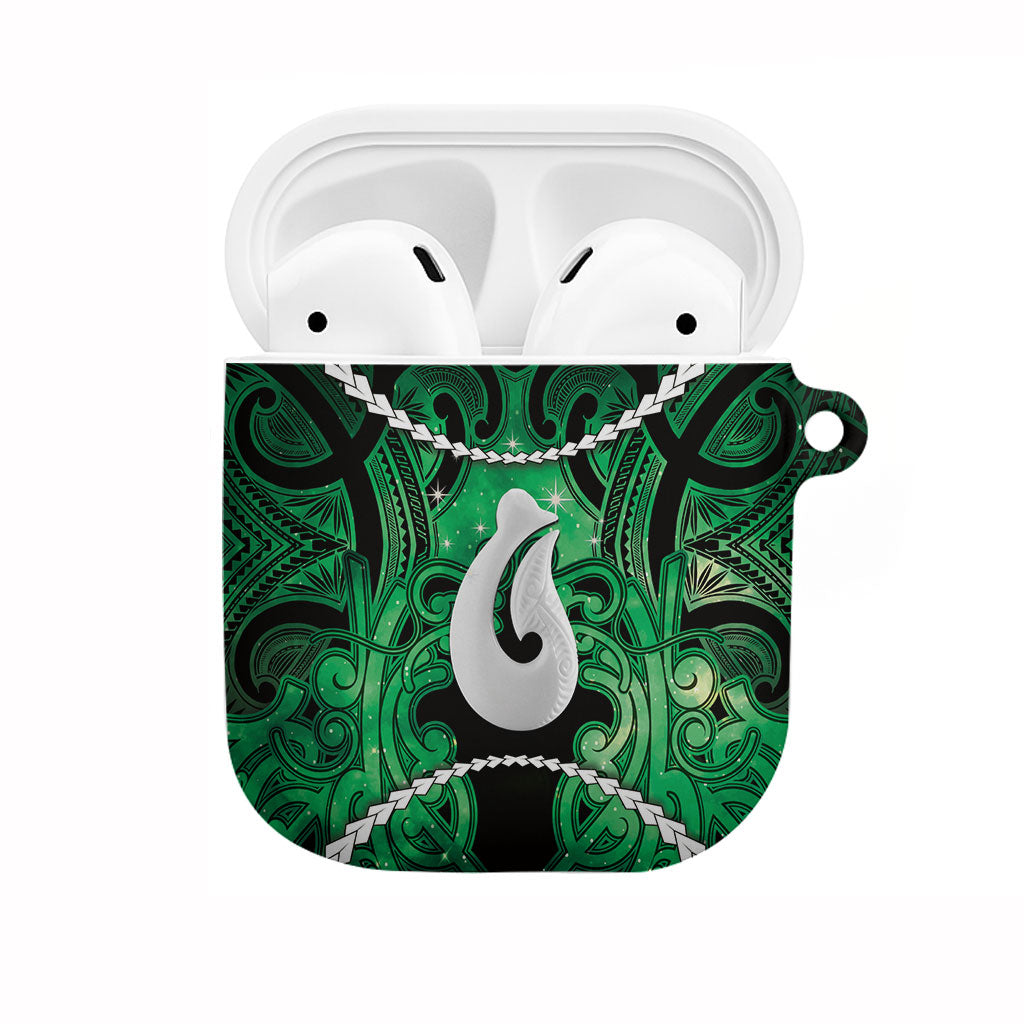Maori Matariki Hei Matau Kakariki AirPods Case Maori Kowhaiwhai Pattern Galaxy LT01 Green - Polynesian Pride
