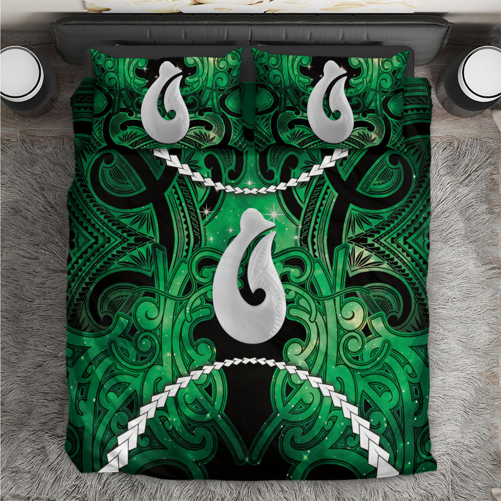 Maori Matariki Hei Matau Kakariki Bedding Set Maori Kowhaiwhai Pattern Galaxy