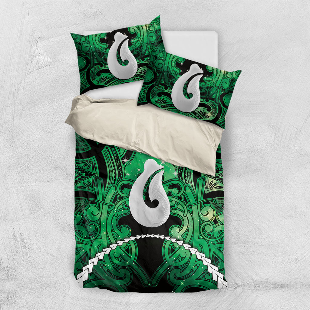 Maori Matariki Hei Matau Kakariki Bedding Set Maori Kowhaiwhai Pattern Galaxy