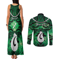 Personalised Maori Matariki Hei Matau Kakariki Couples Matching Tank Maxi Dress and Long Sleeve Button Shirt Maori Kowhaiwhai Pattern Galaxy LT01 - Polynesian Pride