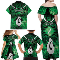 Personalised Maori Matariki Hei Matau Kakariki Family Matching Off Shoulder Maxi Dress and Hawaiian Shirt Maori Kowhaiwhai Pattern Galaxy LT01 - Polynesian Pride