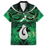 Personalised Maori Matariki Hei Matau Kakariki Family Matching Short Sleeve Bodycon Dress and Hawaiian Shirt Maori Kowhaiwhai Pattern Galaxy LT01 Dad's Shirt - Short Sleeve Green - Polynesian Pride