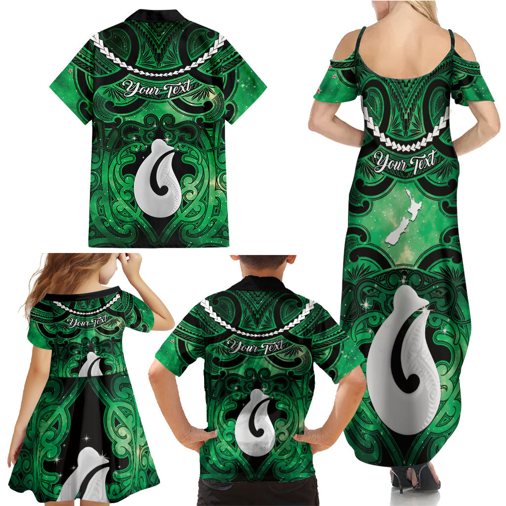 Personalised Maori Matariki Hei Matau Kakariki Family Matching Summer Maxi Dress and Hawaiian Shirt Maori Kowhaiwhai Pattern Galaxy LT01 - Polynesian Pride