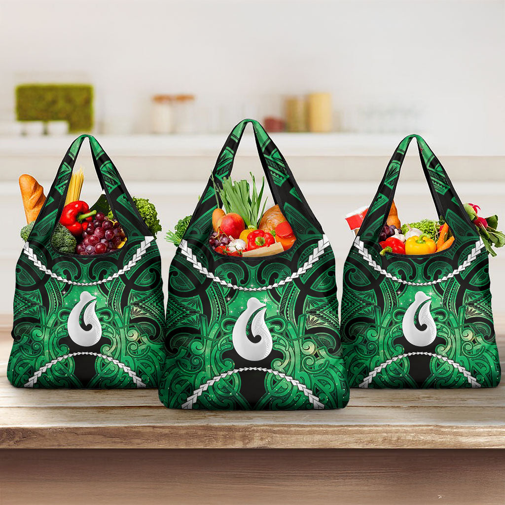 Maori Matariki Hei Matau Kakariki Grocery Bag Maori Kowhaiwhai Pattern Galaxy