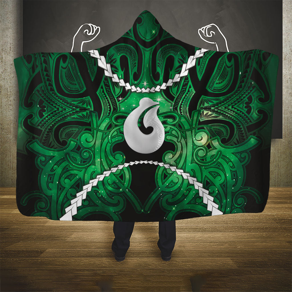 Maori Matariki Hei Matau Kakariki Hooded Blanket Maori Kowhaiwhai Pattern Galaxy