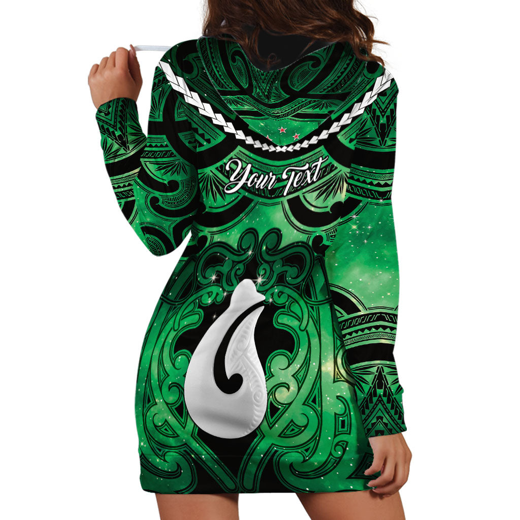 Personalised Maori Matariki Hei Matau Kakariki Hoodie Dress Maori Kowhaiwhai Pattern Galaxy LT01 - Polynesian Pride