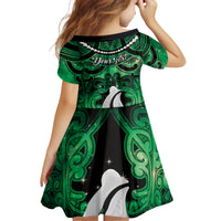 Personalised Maori Matariki Hei Matau Kakariki Kid Short Sleeve Dress Maori Kowhaiwhai Pattern Galaxy LT01 - Polynesian Pride