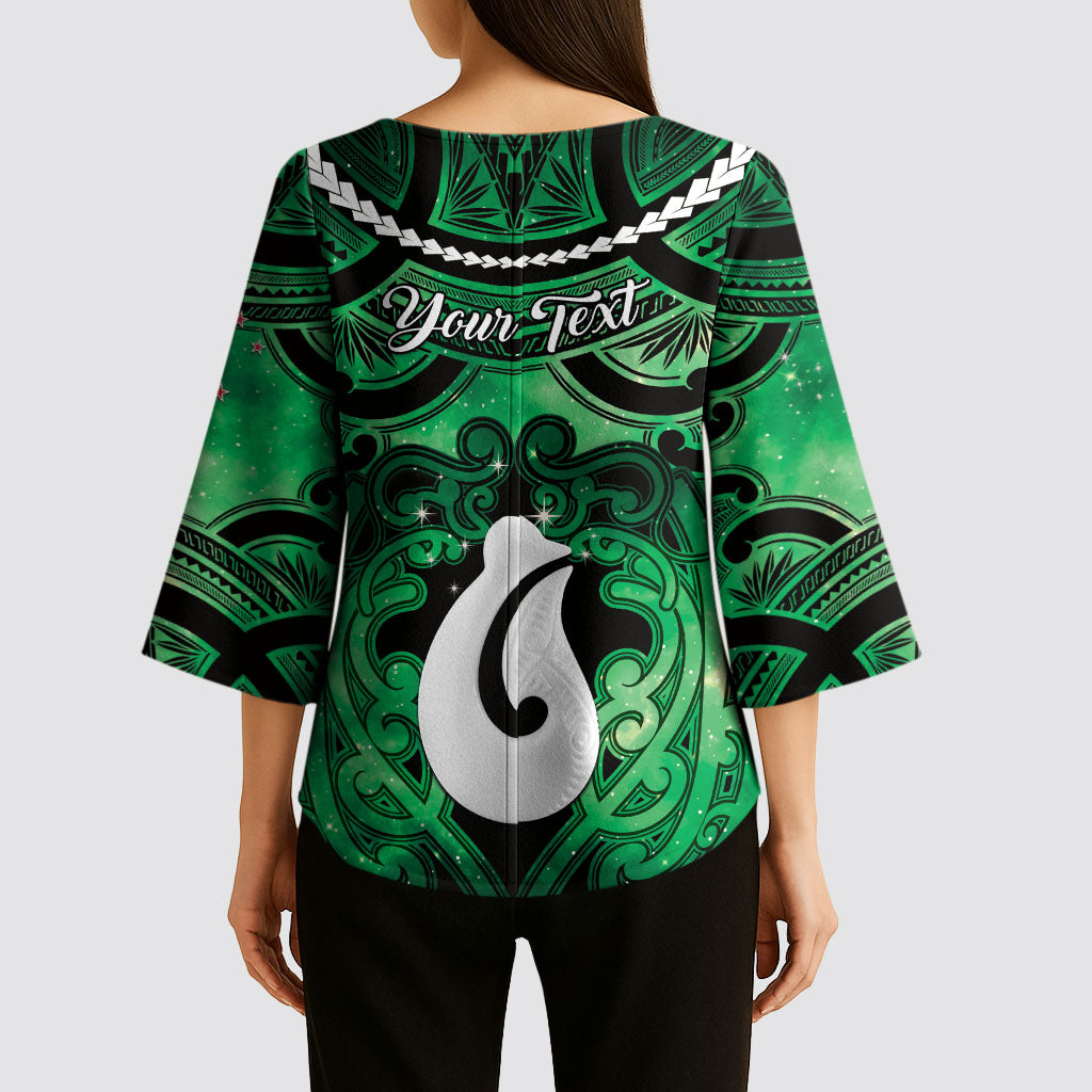 Personalised Maori Matariki Hei Matau Kakariki Kimono Sleeve Blouse Maori Kowhaiwhai Pattern Galaxy