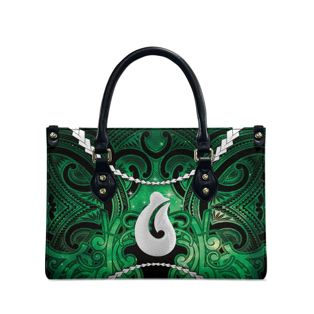 Maori Matariki Hei Matau Kakariki Leather Bag Maori Kowhaiwhai Pattern Galaxy