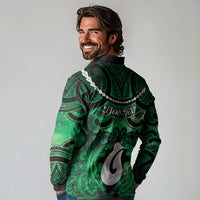 Personalised Maori Matariki Hei Matau Kakariki Long Sleeve Polo Shirt Maori Kowhaiwhai Pattern Galaxy LT01 - Polynesian Pride