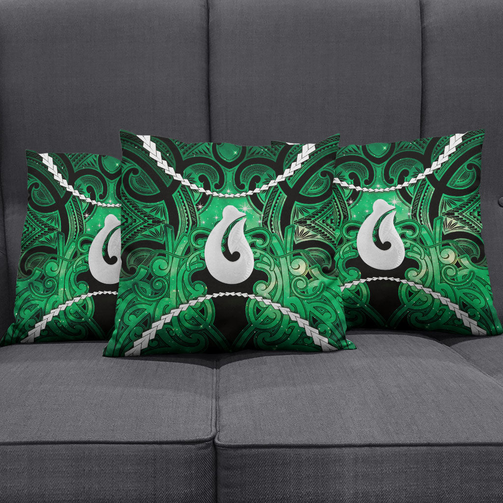 Maori Matariki Hei Matau Kakariki Pillow Cover Maori Kowhaiwhai Pattern Galaxy