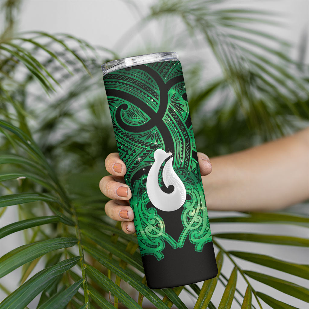 Personalised Maori Matariki Hei Matau Kakariki Skinny Tumbler Maori Kowhaiwhai Pattern Galaxy LT01 - Polynesian Pride