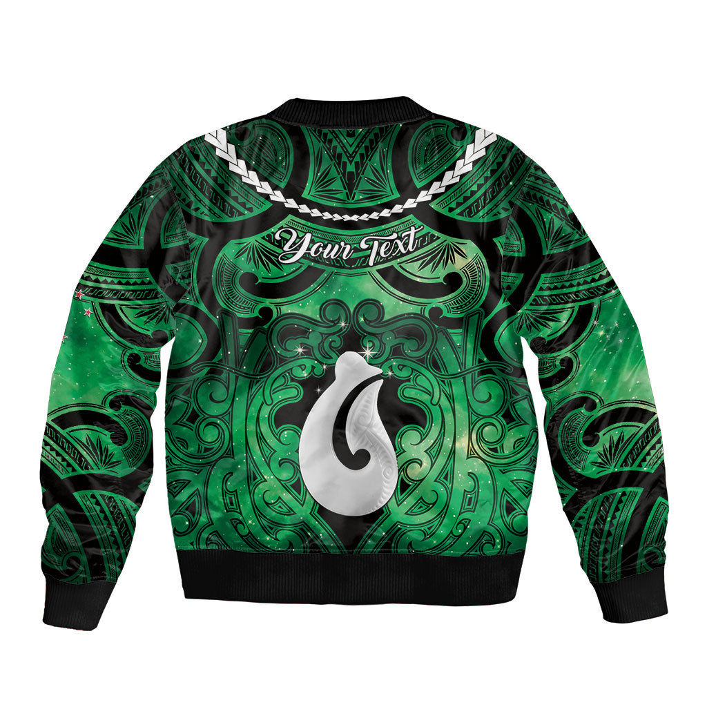 Personalised Maori Matariki Hei Matau Kakariki Sleeve Zip Bomber Jacket Maori Kowhaiwhai Pattern Galaxy