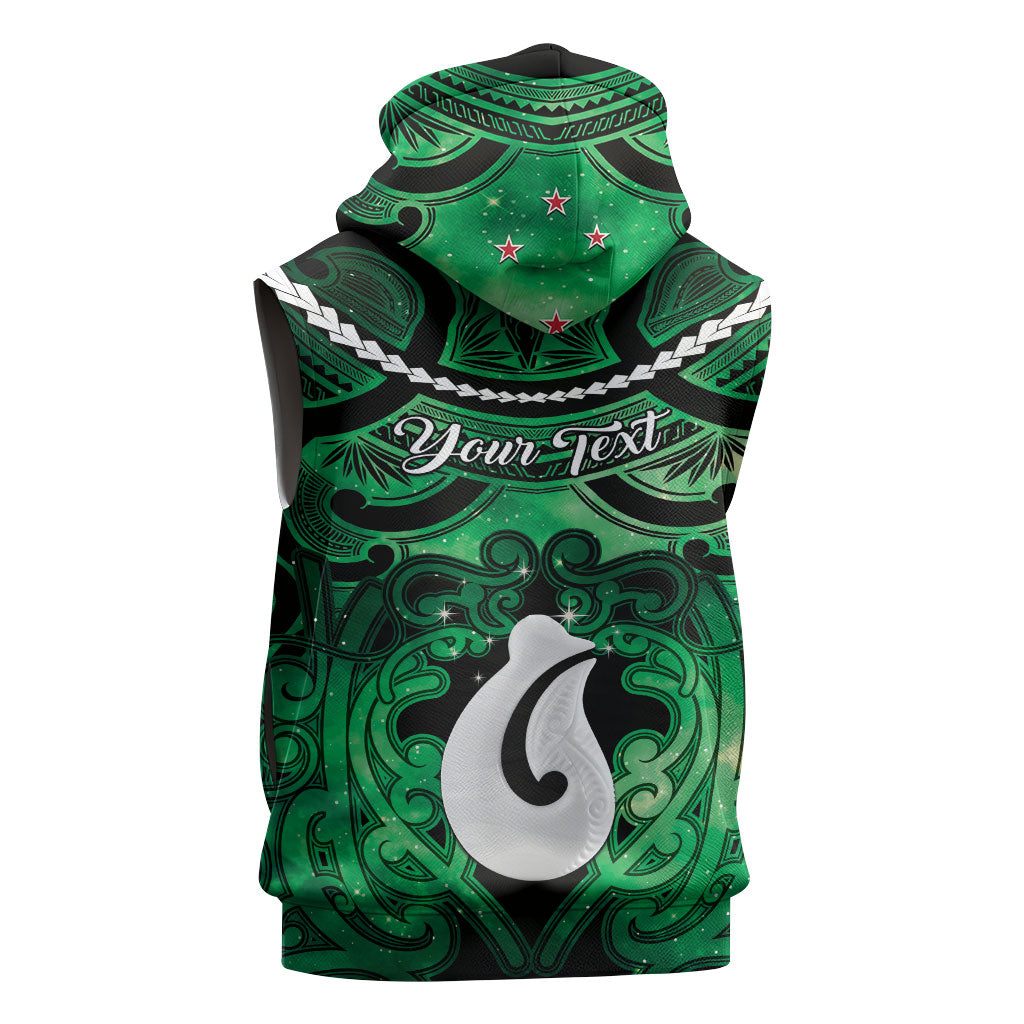 Personalised Maori Matariki Hei Matau Kakariki Sleeveless Zip Hoodie Maori Kowhaiwhai Pattern Galaxy LT01 - Polynesian Pride