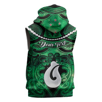 Personalised Maori Matariki Hei Matau Kakariki Sleeveless Zip Hoodie Maori Kowhaiwhai Pattern Galaxy LT01 - Polynesian Pride