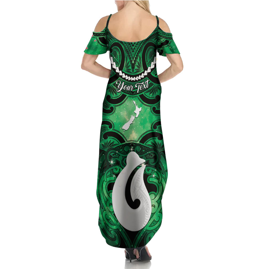 Personalised Maori Matariki Hei Matau Kakariki Summer Maxi Dress Maori Kowhaiwhai Pattern Galaxy