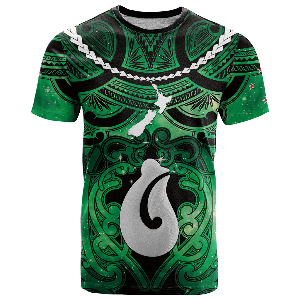 Personalised Maori Matariki Hei Matau Kakariki T Shirt Maori Kowhaiwhai Pattern Galaxy