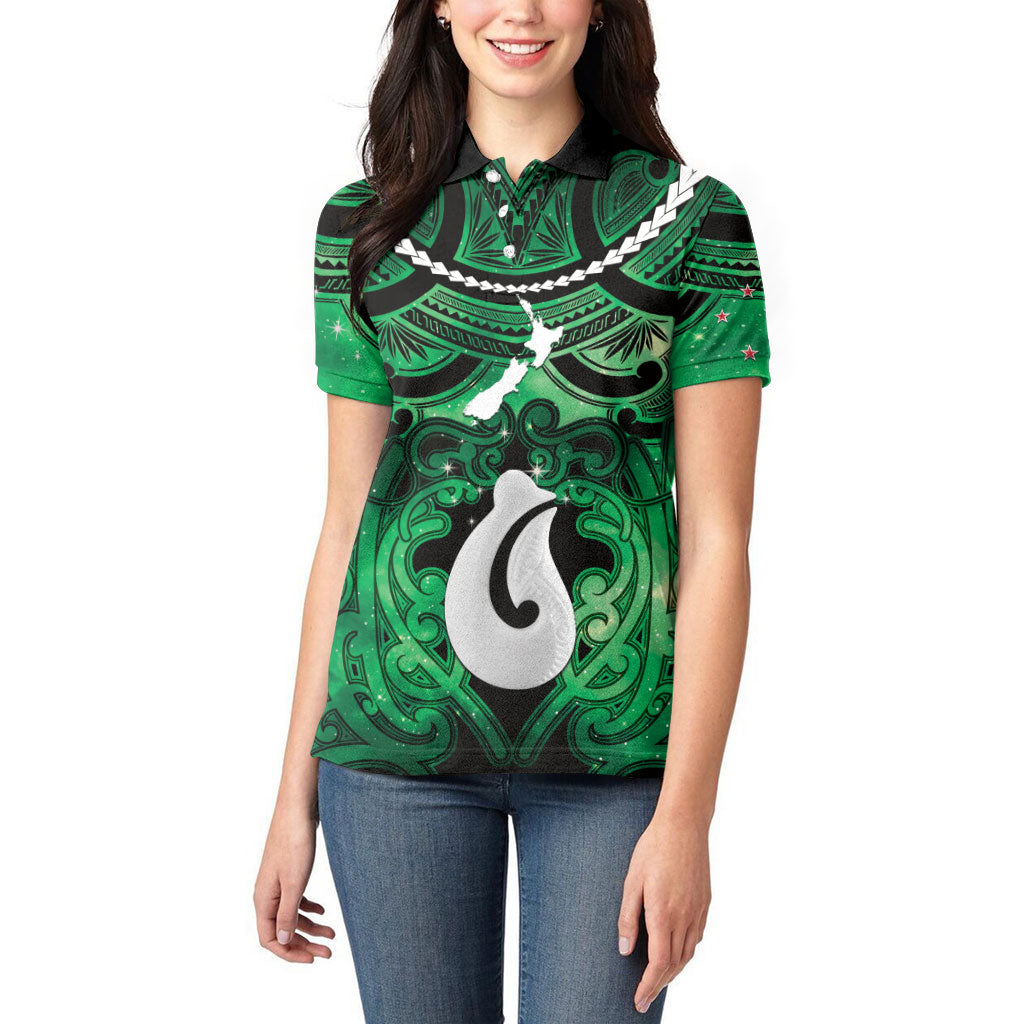 Personalised Maori Matariki Hei Matau Kakariki Women Polo Shirt Maori Kowhaiwhai Pattern Galaxy LT01 - Polynesian Pride