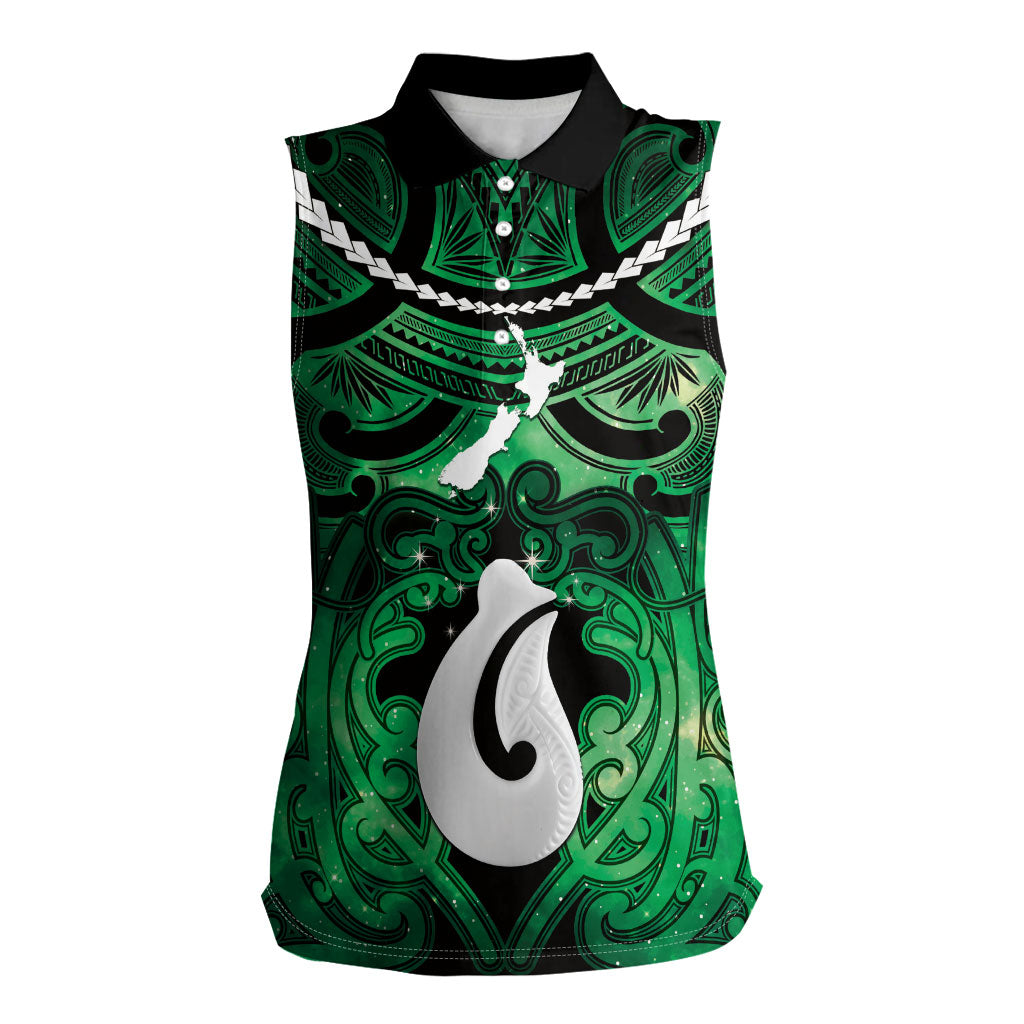 Personalised Maori Matariki Hei Matau Kakariki Women Sleeveless Polo Shirt Maori Kowhaiwhai Pattern Galaxy LT01 Female Green - Polynesian Pride