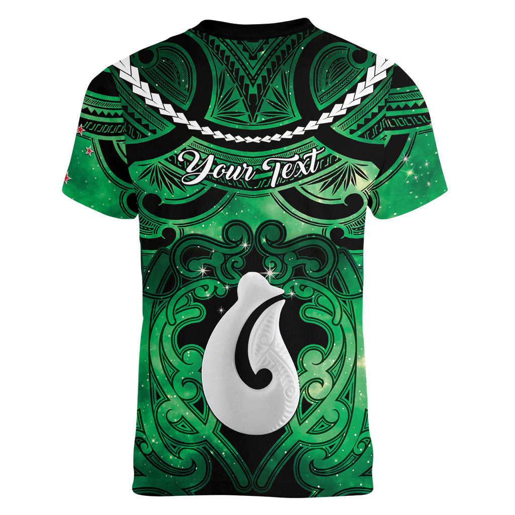 Personalised Maori Matariki Hei Matau Kakariki Women V-Neck T-Shirt Maori Kowhaiwhai Pattern Galaxy LT01 - Polynesian Pride