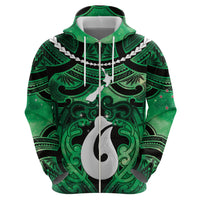 Personalised Maori Matariki Hei Matau Kakariki Zip Hoodie Maori Kowhaiwhai Pattern Galaxy