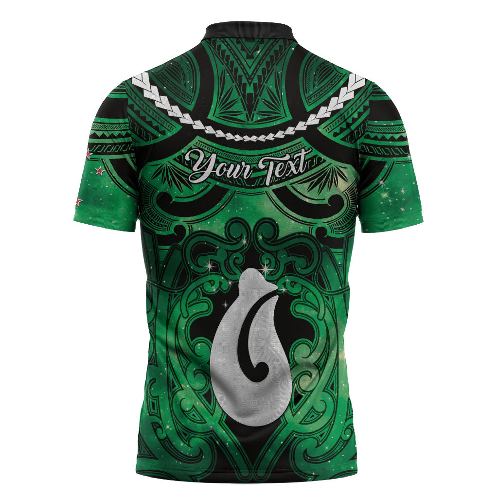Personalised Maori Matariki Hei Matau Kakariki Zipper Polo Shirt Maori Kowhaiwhai Pattern Galaxy LT01 - Polynesian Pride