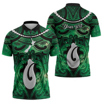 Personalised Maori Matariki Hei Matau Kakariki Zipper Polo Shirt Maori Kowhaiwhai Pattern Galaxy LT01 - Polynesian Pride